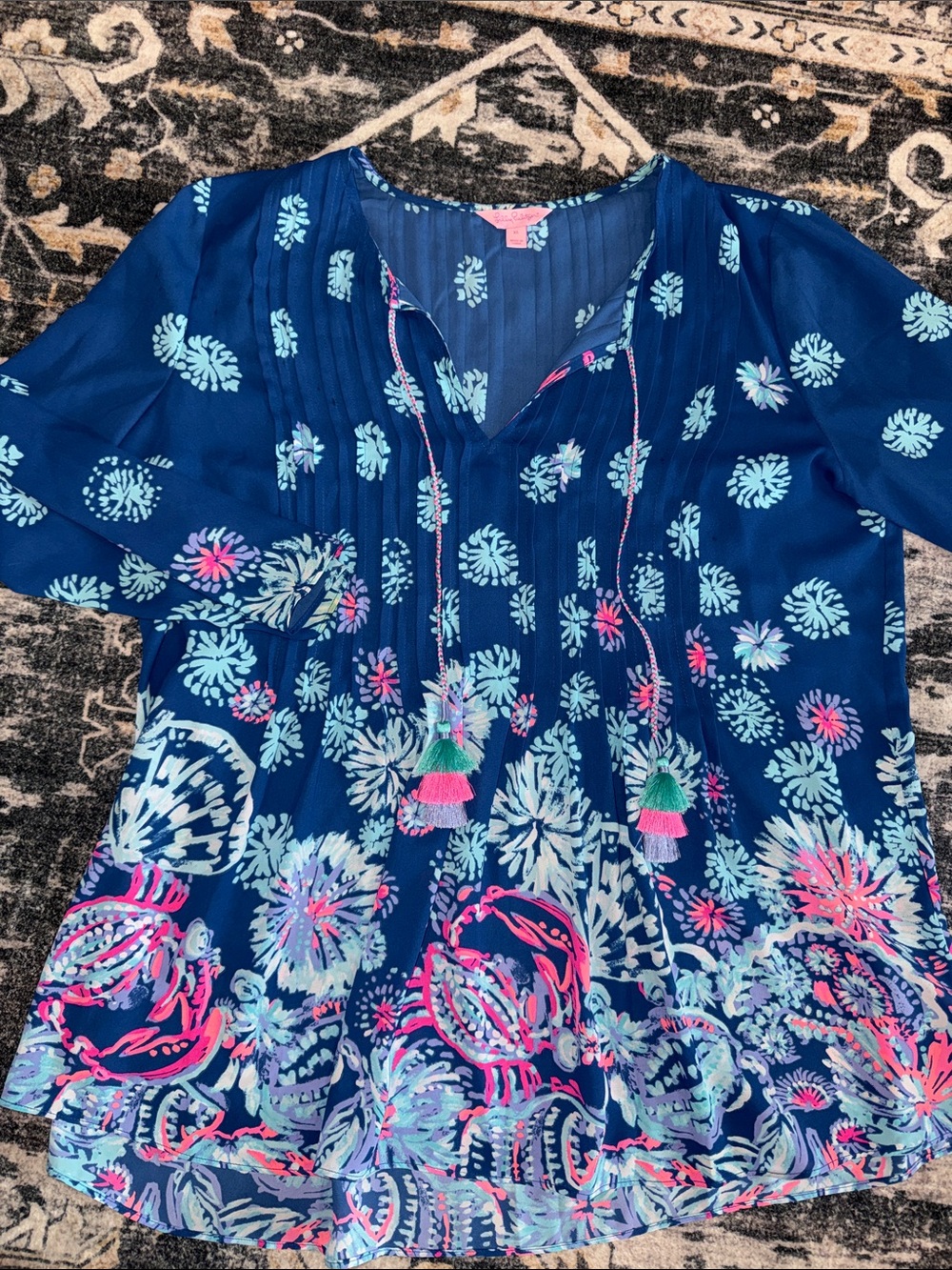 Lilly Pulitzer Marilina Tunic Top Gypsea Girl Deep Indigo - NWOT